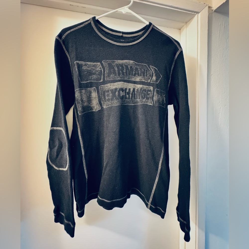 Armani Exchange Black Waffle Thermal Crew with Contrast Stitching